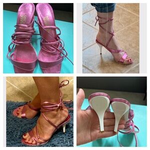 Michel vivien pink metallic tie up heels